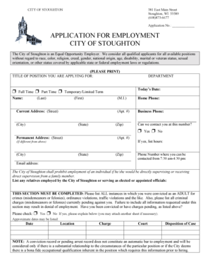City of Stoughton Employment Application