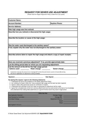 Sewer Use Adjustment Request