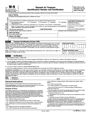 Form W-9 Request for Taxpayer Identification Number and Certification