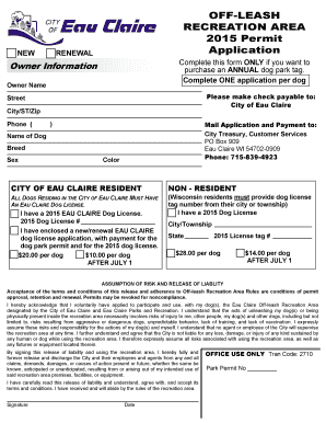 Eau Claire Dog Park Permit Application