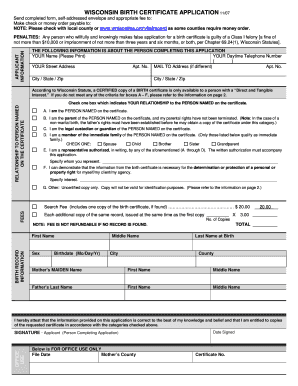 Wisconsin Birth Certificate Application