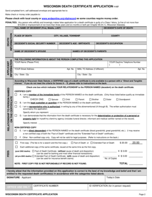 Wisconsin Death Certificate Application