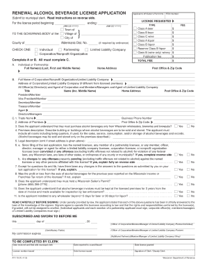 Wisconsin Alcohol Beverage License Renewal Application