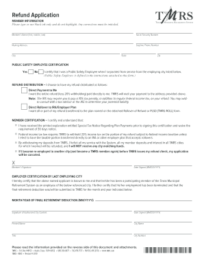Texas Municipal Retirement System Refund Application