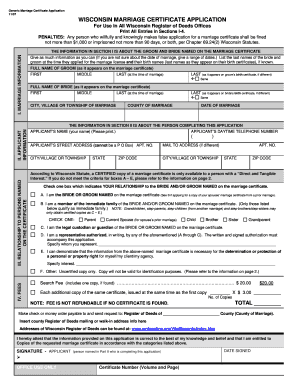 Wisconsin Marriage Certificate Application