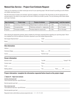 Natural Gas Service Cost Estimate Request