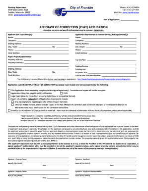 Affidavit of correction title - Affidavit of Correction (Plat) Application for the City of Franklin, WI - 2015