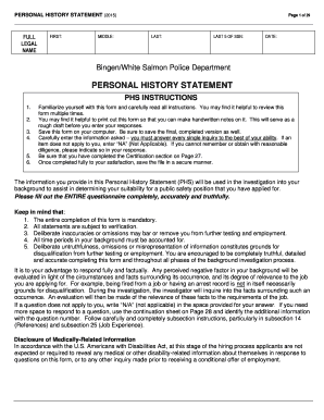 Personal History Statement for Public Safety Position