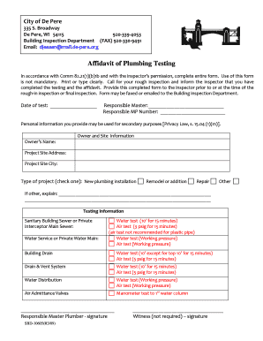 Affidavit of Plumbing Testing