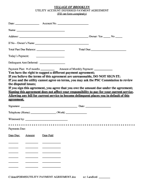 Utility Account Deferred Payment Agreement