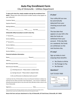 Auto Pay Enrollment Form