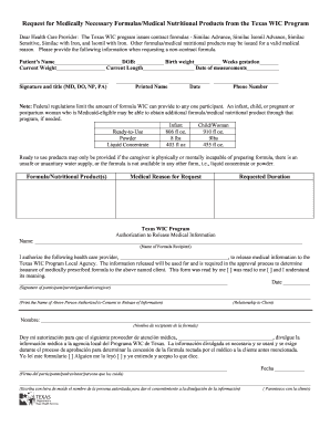 Texas WIC Medically Necessary Formulas Request