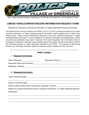 Limited Vehicle/Driver Record Information Request Form