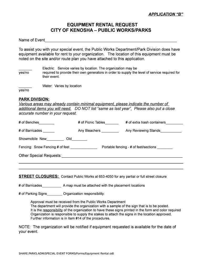 Fillable Online kenosha EQUIPMENT RENTAL REQUEST Fax Email Print