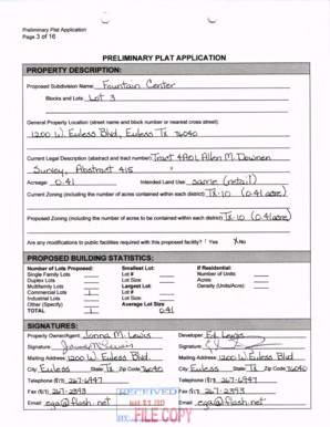 Preliminary Plat Application