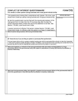 Conflict of Interest Questionnaire Form CIQ