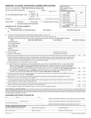 Wisconsin Alcohol Beverage License Renewal Application