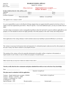 Board of Zoning Appeals Variance Form