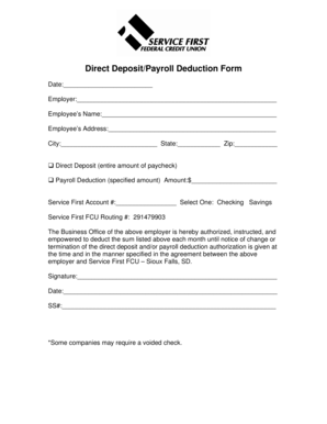 Direct Deposit Payroll Deduction Form