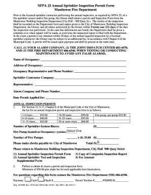 NFPA 25 Annual sprinkler Inspection Permit Form