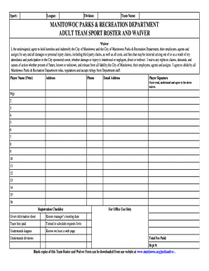 Adult Team Sport Roster and Waiver