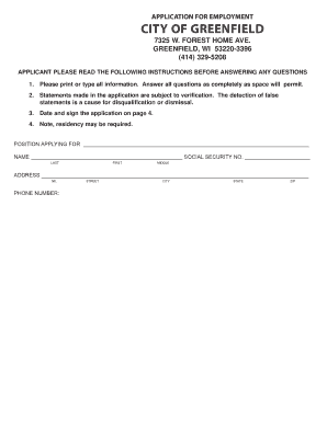 City of Greenfield Employment Application