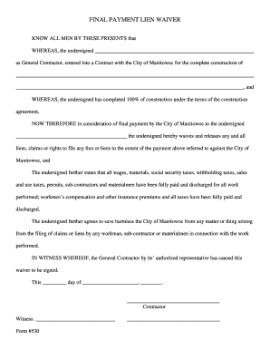 Final Payment Lien Waiver