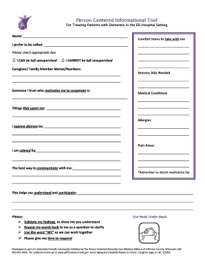 Dementia Care Information Tool for ER/Hospital Settings