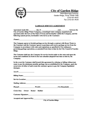 Garden Ridge Garbage Service Agreement
