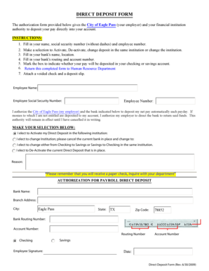 Direct Deposit Authorization Form