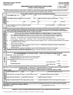 Wisconsin Death Certificate Application