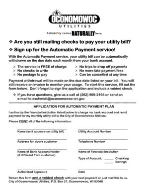 Application for Automatic Payment Plan
