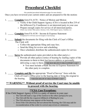 Child Support Motion Filing Checklist