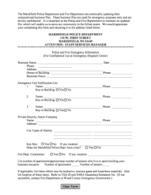 Police and Fire Emergency Information Form
