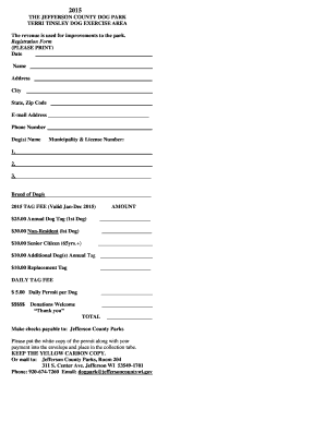 Jefferson County Dog Park Registration Form