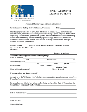 Wisconsin License Application for Fermented Malt Beverages and Intoxicating Liquors