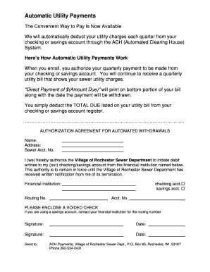 Automatic Utility Payments Authorization Agreement