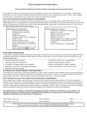Monroe Parks and Recreation Concussion Information Sheet