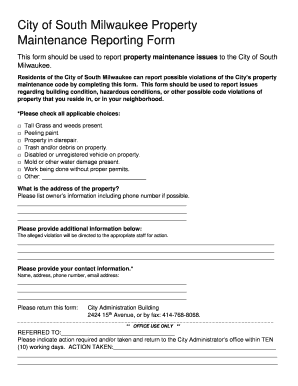 City of South Milwaukee Property Maintenance Reporting Form