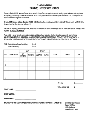 2014 Dog License Application