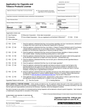 Wisconsin Cigarette and Tobacco Products License Application