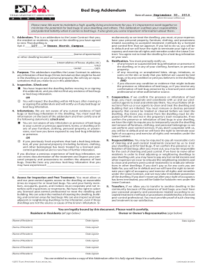 Bed Bug Addendum to Lease Agreement