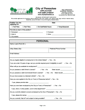 City of Pewaukee Employment Application