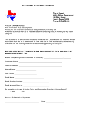 Bank Draft Authorization Form