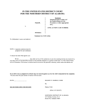 US Federal Civil Action Summons