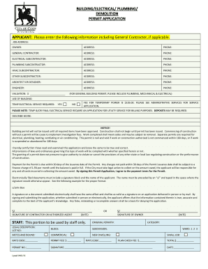 Building Electrical Plumbing Demolition Permit Application