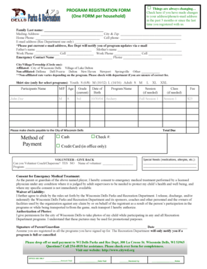 Wisconsin Dells Recreation Program Registration Form