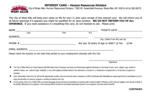 City of West Allis Employment Interest Card