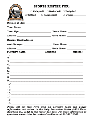 Sports Team Roster Form