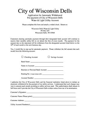 City of Wisconsin Dells Automatic Withdrawal Application
